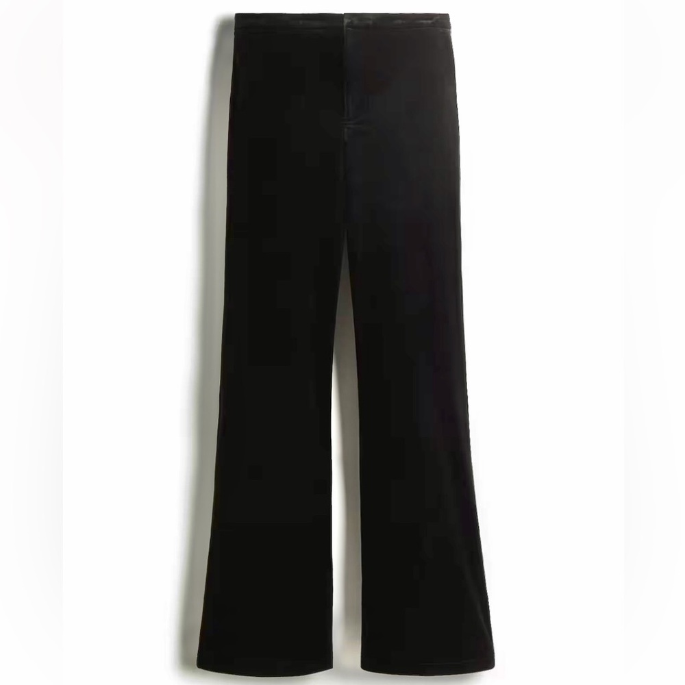 H&M NWT black velvet velour straight wide leg flare pants - Picture 5 of 7